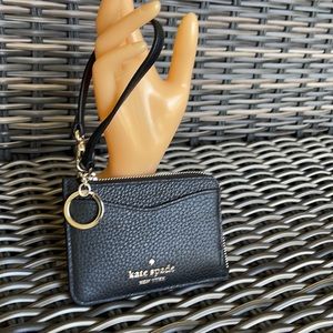 Kate Spade Black Leather Slim Card Holder Mini Wallet Key Ring NWT $89